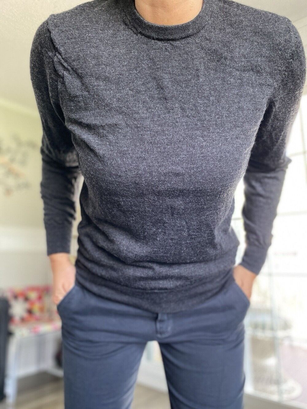 SUIT SUPPLY Dark Grey Merino Wool Crewneck M
